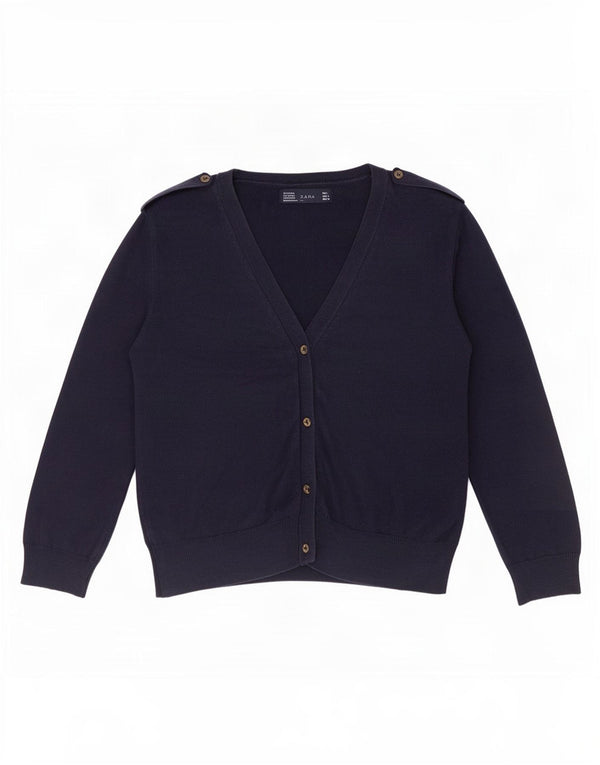 Zara Womens Military 3/4 Sleeve Cardigan Sweater UK 14 Large Navy Blue