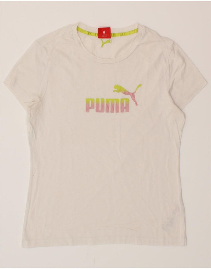 PUMA Womens Graphic T-Shirt Top UK 14 Medium White Cotton Vintage Puma and Second-Hand Puma from Messina Hembry 