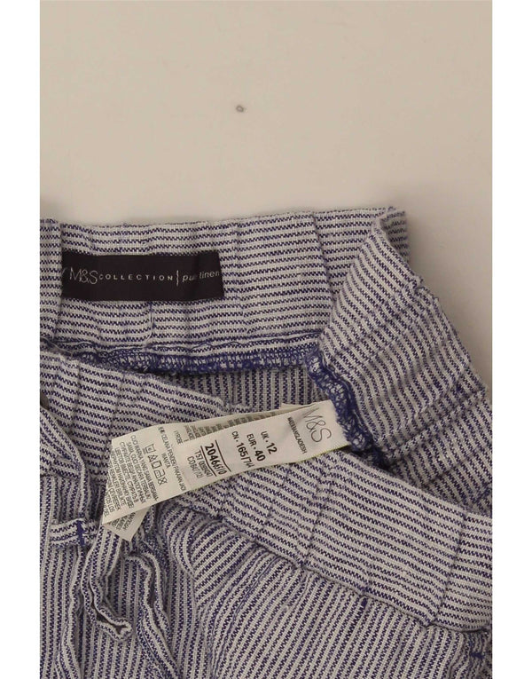 Marks & Spencer Womens Chino Shorts UK 12 Medium W30  Blue Pinstripe Linen