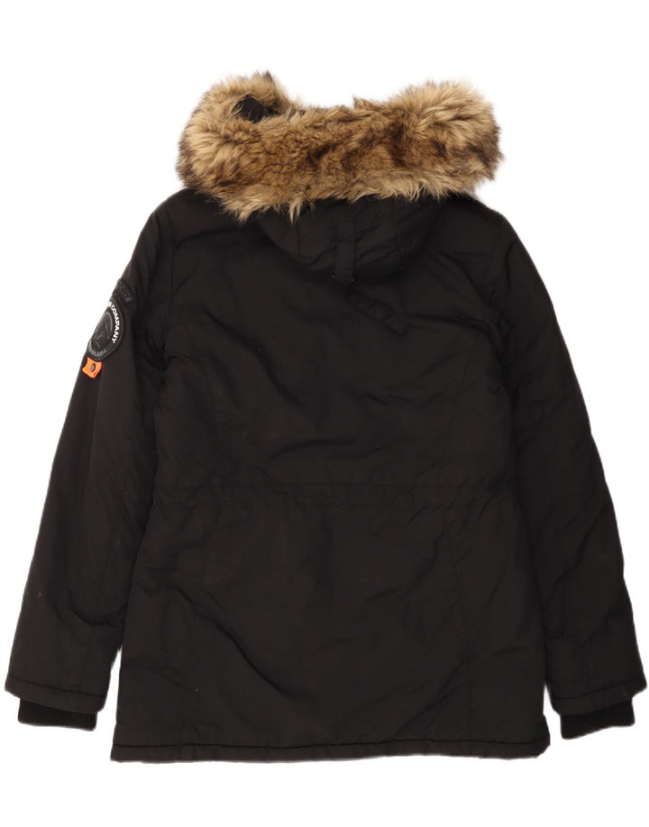 Superdry ženska jakna parka s kapuljačom UK 12 Srednje crni najlon