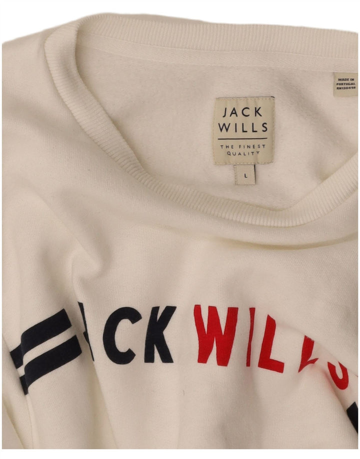 JACK WILLS Mens Graphic Sweatshirt Jumper Large White Cotton