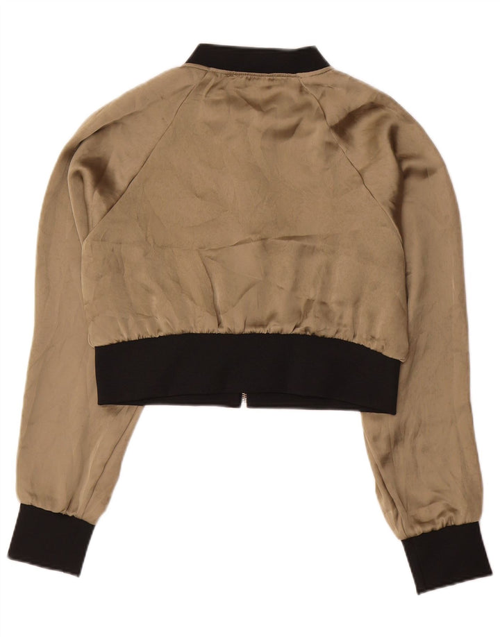 ZARA ženska crop bomber jakna UK 10 Small Beige Colourblock Poliester