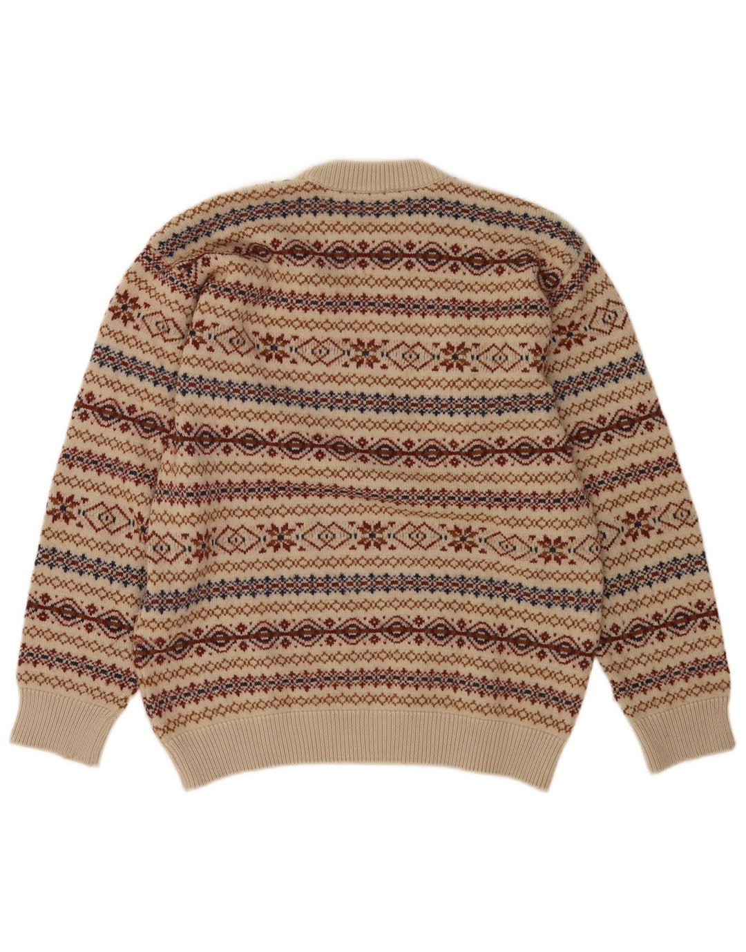 Vintage muški džemper s okruglim izrezom srednje bež boje Fair Isle