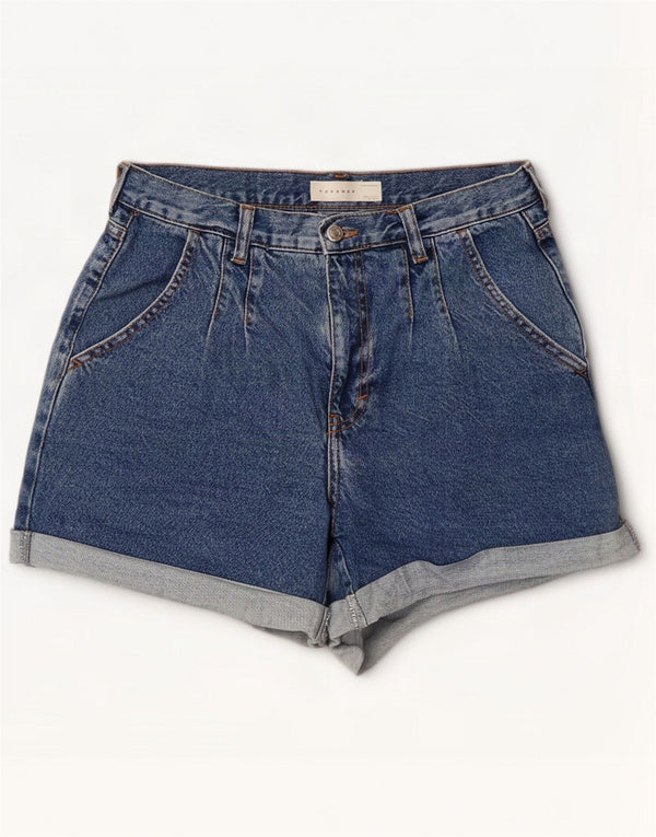 Topshop Ženske nabrane traper kratke hlače UK 10 Small W28 Blue Cotton