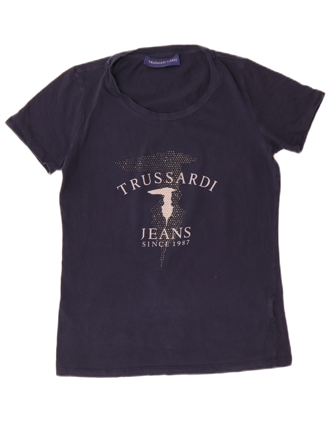 TRUSSARDI JEANS Ženska majica kratkih rukava s grafičkim motivima UK 12 srednje tamnoplava