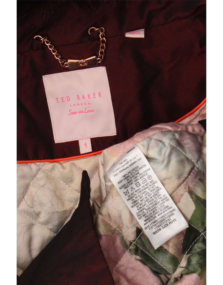 Ženska parka jakna Ted Baker s kapuljačom, veličina 1 XS, bordo poliester