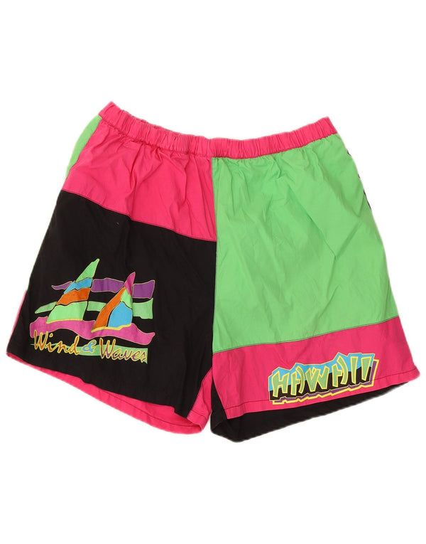 Vintage Womens Swimming Shorts UK 14 Medium Multicoloured Colourblock