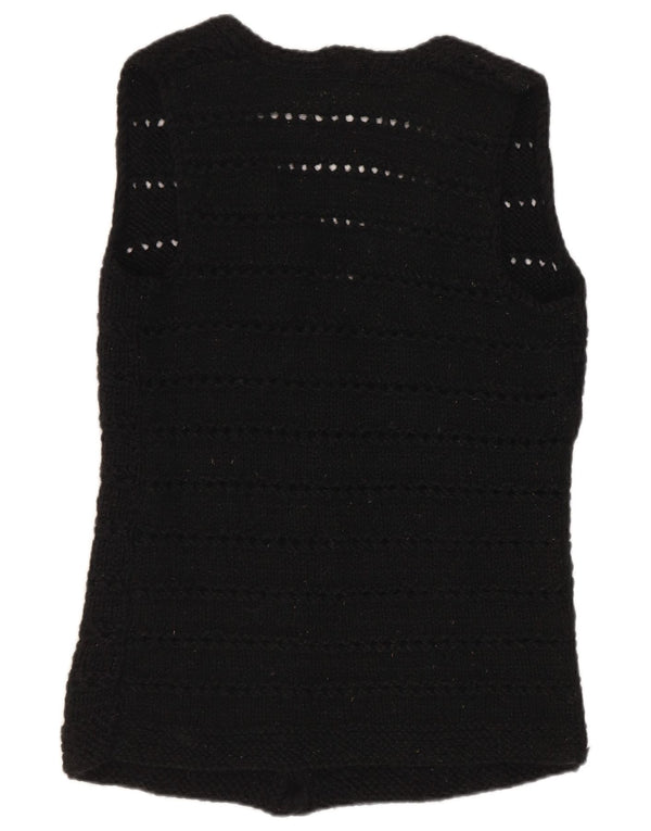 Vintage ženski kardigan džemper bez rukava UK 12 Srednje crni