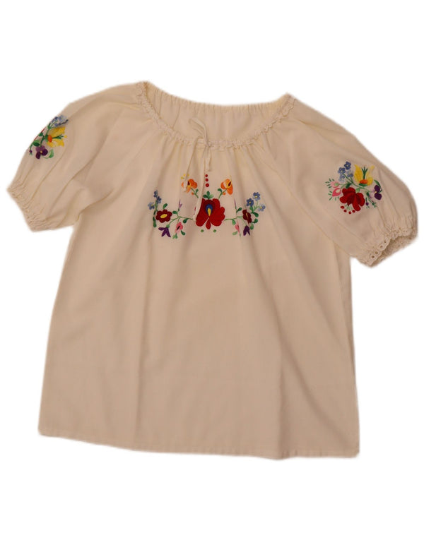 VINTAGE gornji dio ženske bluze UK 16 Large Off White Floral