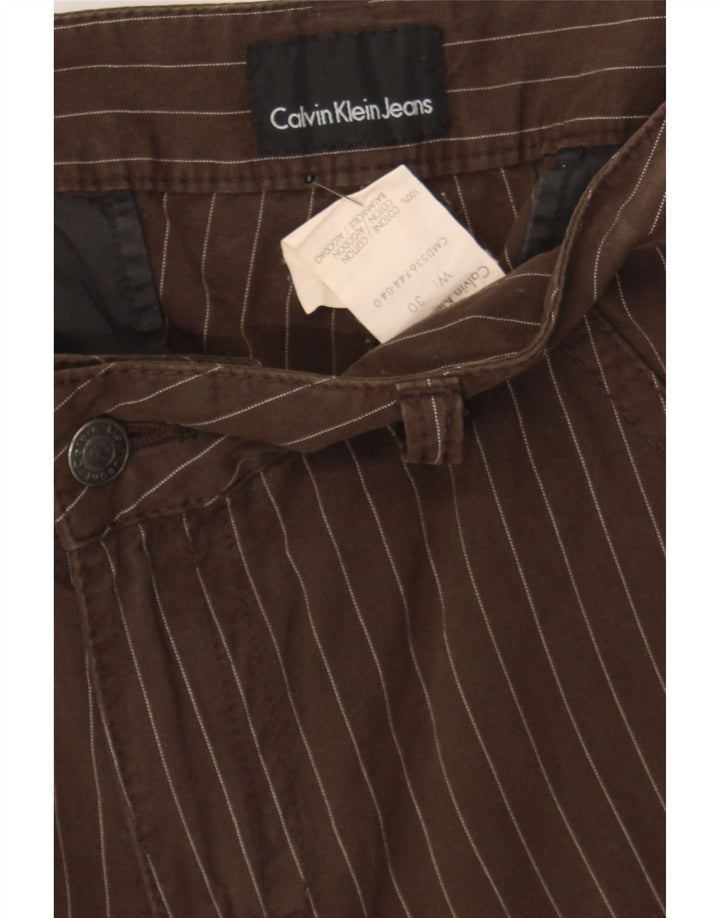 CALVIN KLEIN Womens Chino Shorts W30 Medium Brown Striped Cotton Vintage Calvin Klein and Second-Hand Calvin Klein from Messina Hembry 