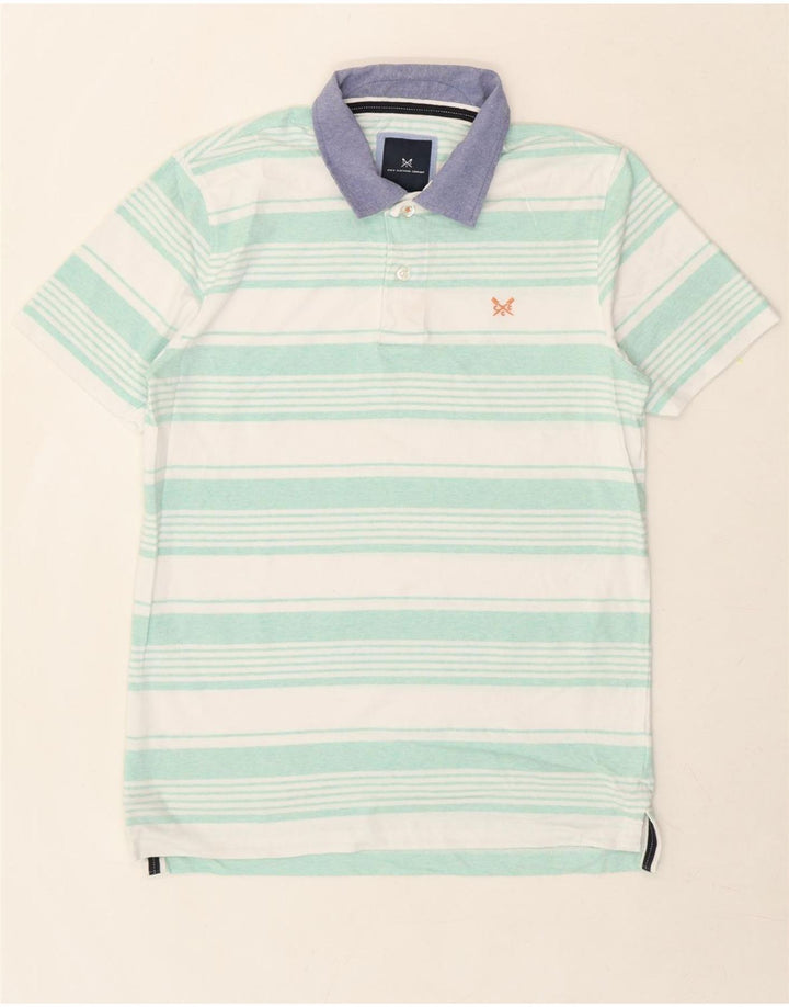 CREW CLOTHING Mens Polo Shirt Medium Blue Striped Cotton Vintage Crew Clothing and Second-Hand Crew Clothing from Messina Hembry 