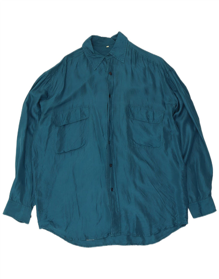 Vintage muška košulja srednje plave svile