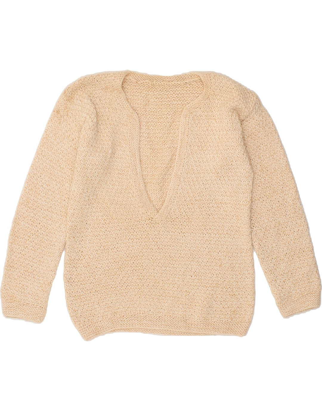 VINTAGE Womens V-Neck Jumper Sweater UK 14 Medium Beige Vintage Vintage and Second-Hand Vintage from Messina Hembry 