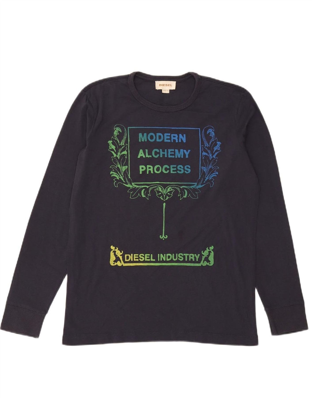 DIESEL Mens Graphic Top Long Sleeve Small Navy Blue Cotton