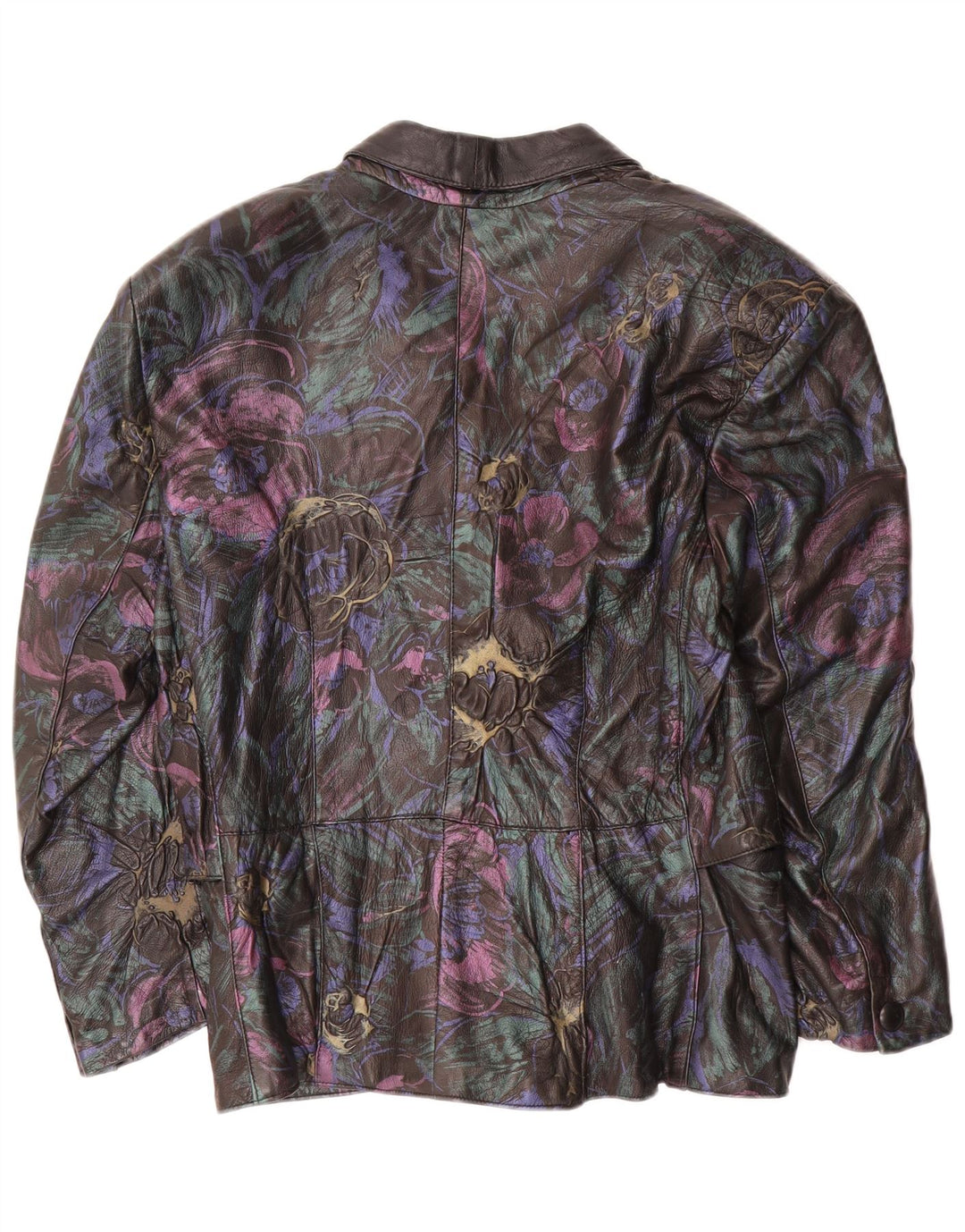 VINTAGE ženska kožna jakna UK 16 Velika crna kožna cvjetna jakna