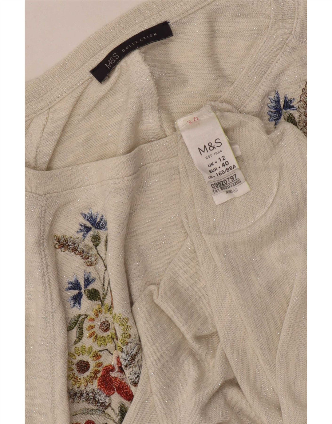 Marks & Spencer Ženska majica s 3/4 rukavima UK 12 srednje bijele boje s cvijećem