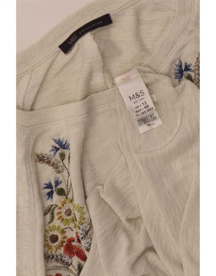 Marks & Spencer Ženska majica s 3/4 rukavima UK 12 srednje bijele boje s cvijećem