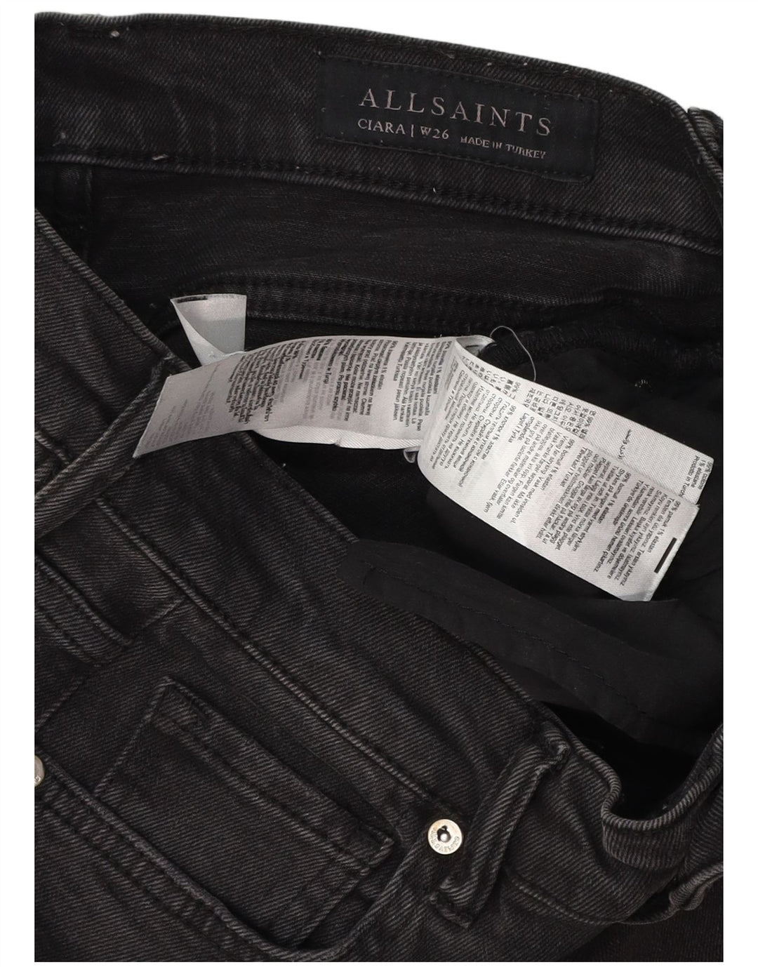 ALL SAINTS Ženske bootcut traperice W26 L30 crni pamuk