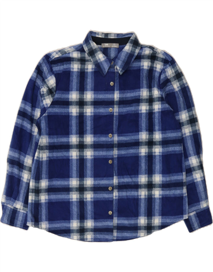 LEE Womens Riders Flannel Shirt UK 16 Large Navy Blue Plaid Polyester Vintage Lee and Second-Hand Lee from Messina Hembry 