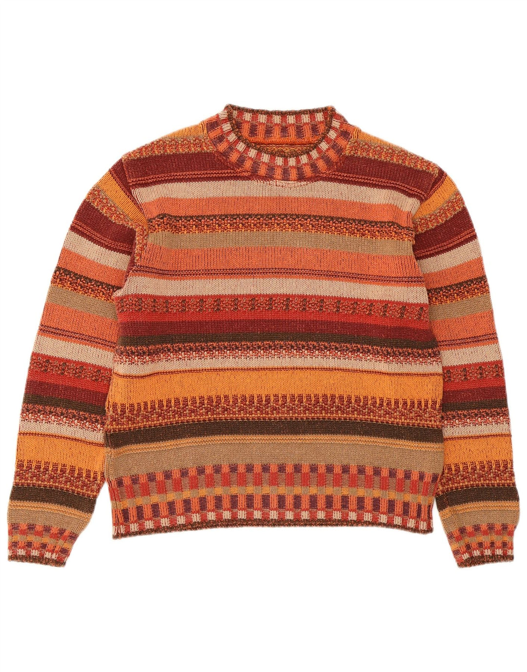 VINTAGE ženski džemper s okruglim izrezom UK 14 srednje raznobojne pruge