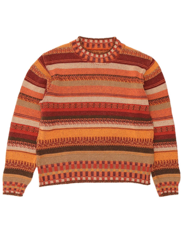 VINTAGE ženski džemper s okruglim izrezom UK 14 srednje raznobojne pruge