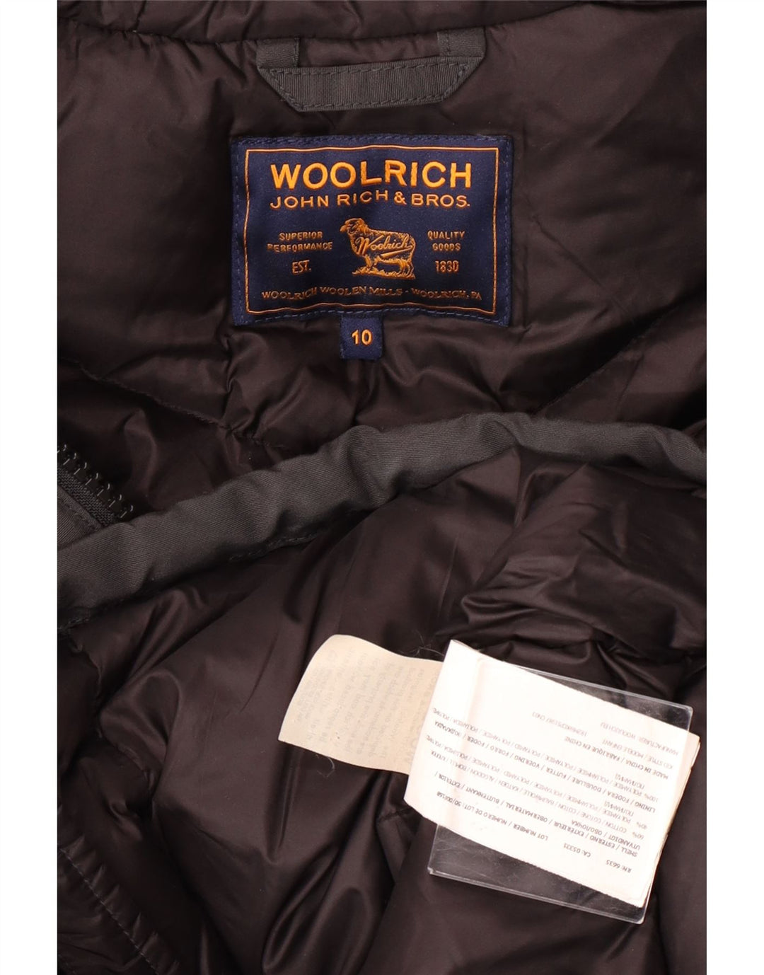 WOOLRICH Dječački podstavljeni kaput s kapuljačom 9-10 godina Crni pamuk