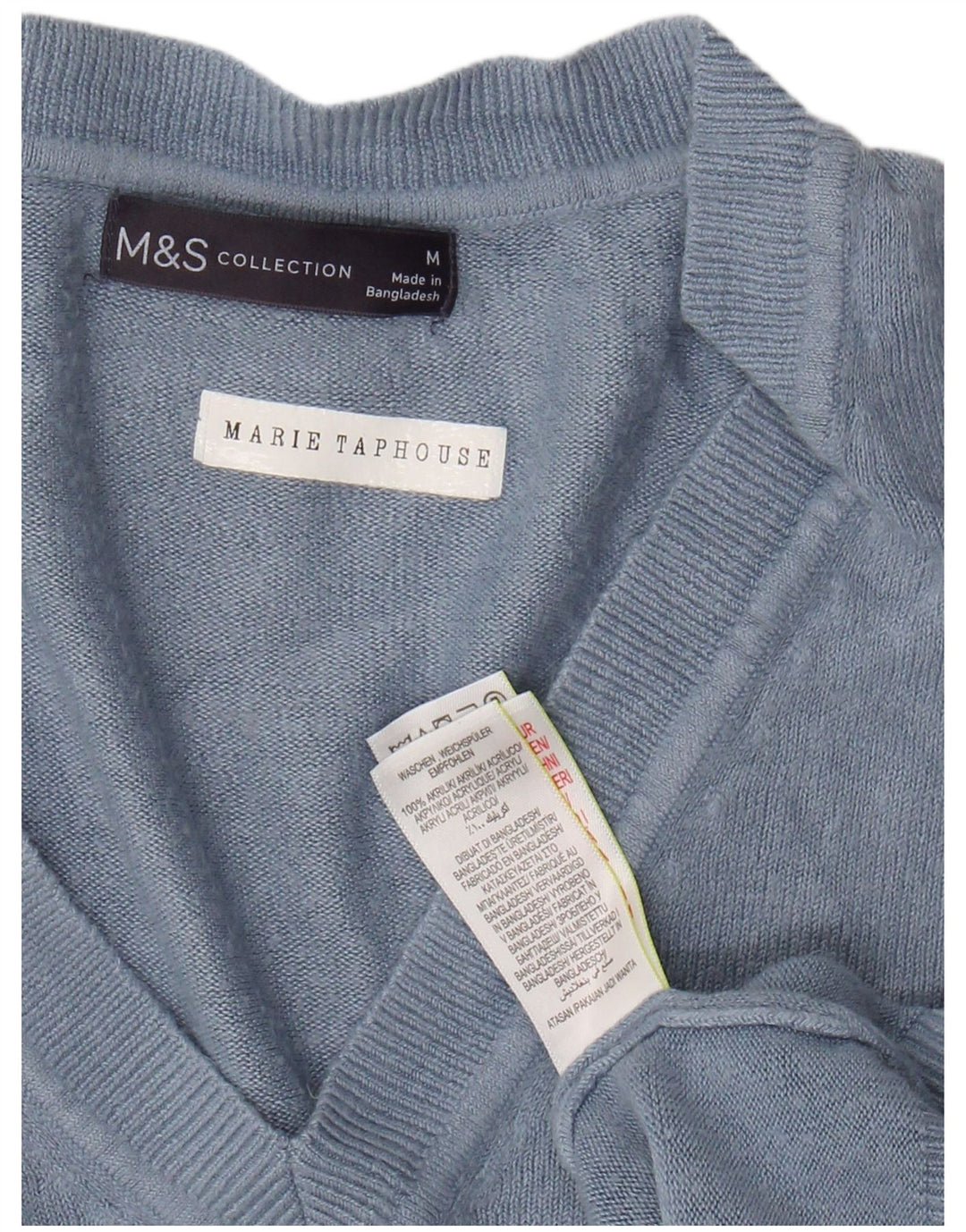 MARKS & SPENCER Ženski kratki džemper s V-izrezom UK 14 Srednje plava