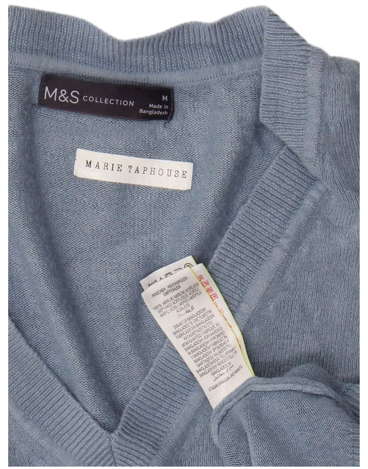 MARKS & SPENCER Ženski kratki džemper s V-izrezom UK 14 Srednje plava