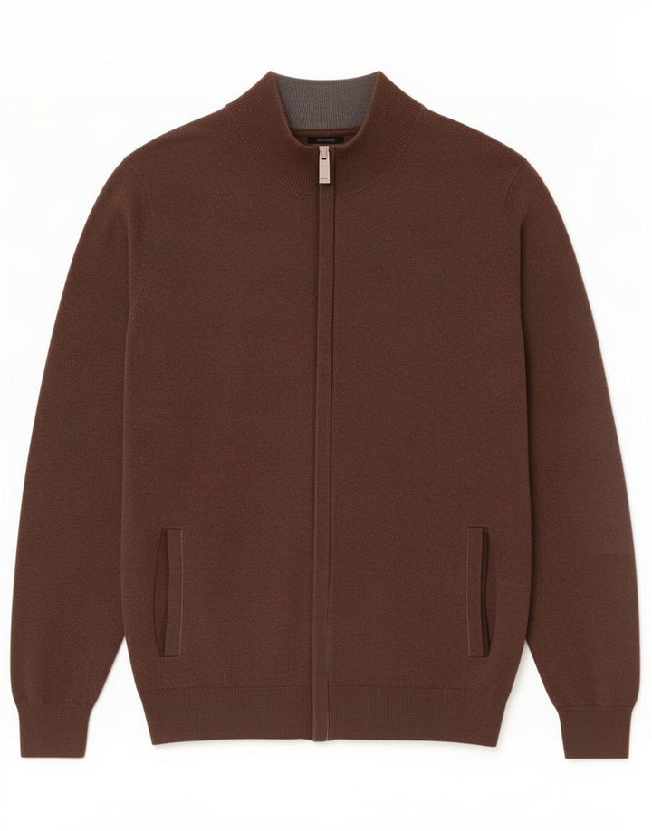 Massimo Dutti muški kardigan pulover srednje smeđe boje pamuka