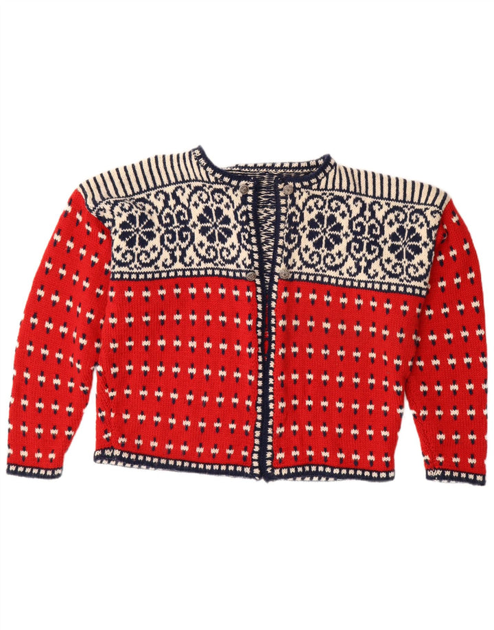 VINTAGE ženski otvoreni kardigan pulover UK 18 XL Red Fair Isle