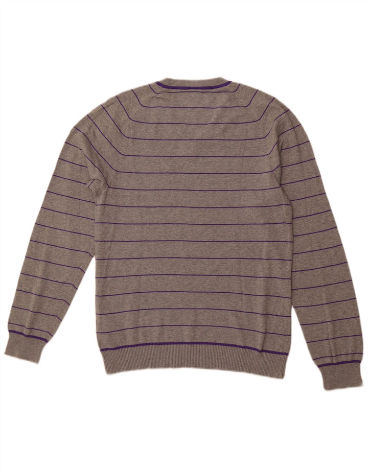 NIKE Muški džemper s V-izrezom UK 38/40 Srednje sivi prugasti pamuk