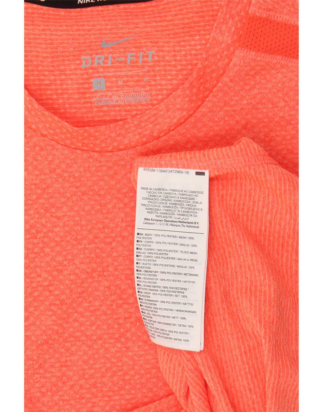Nike Dri Fit T-Shirt Top Medium Orange Poliester