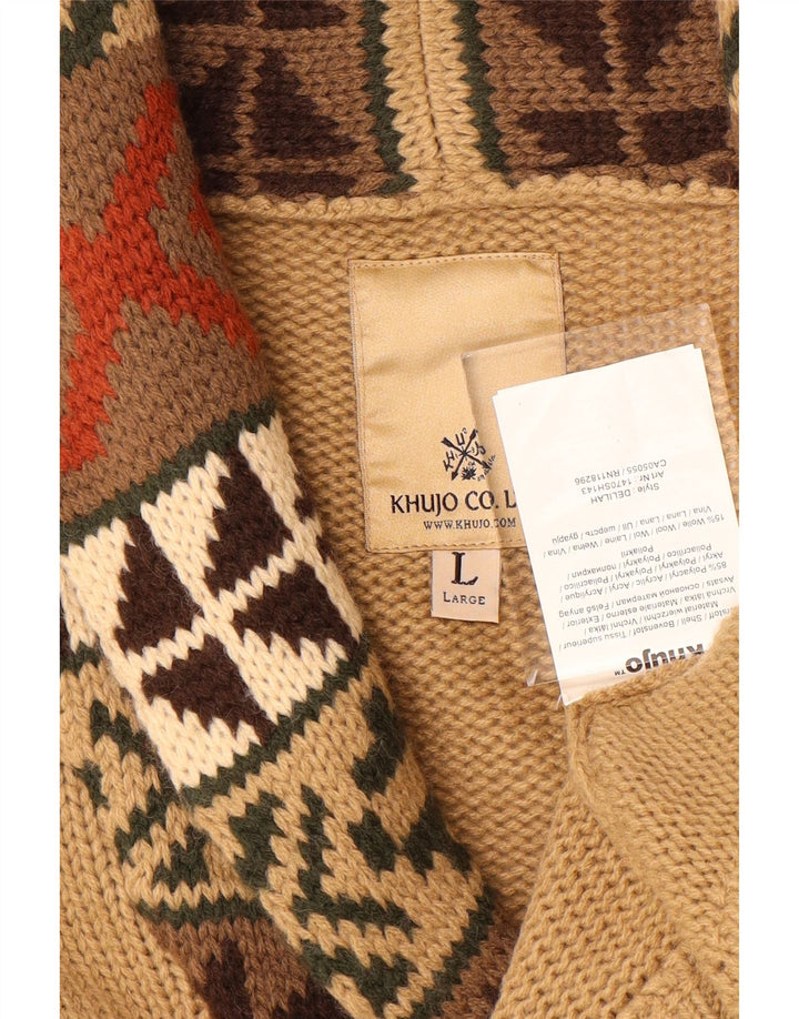 KHUJO ženski kardigan pulover UK 16 veliki bež geometrijski akril