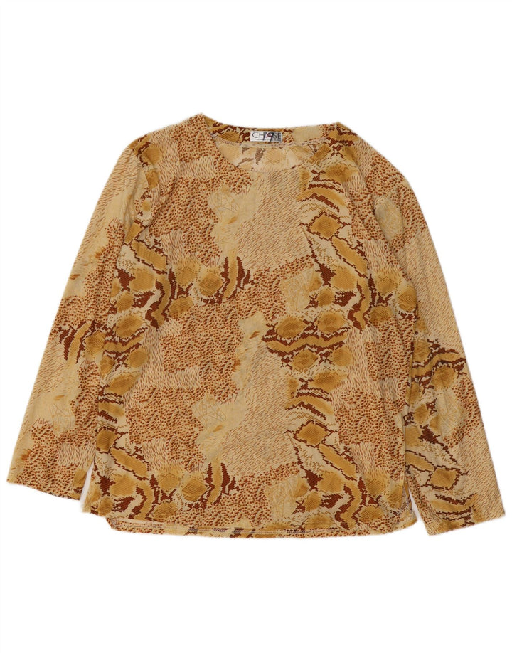 VINTAGE ženska majica dugih rukava UK 18 XL bež pamuk s životinjskim printom