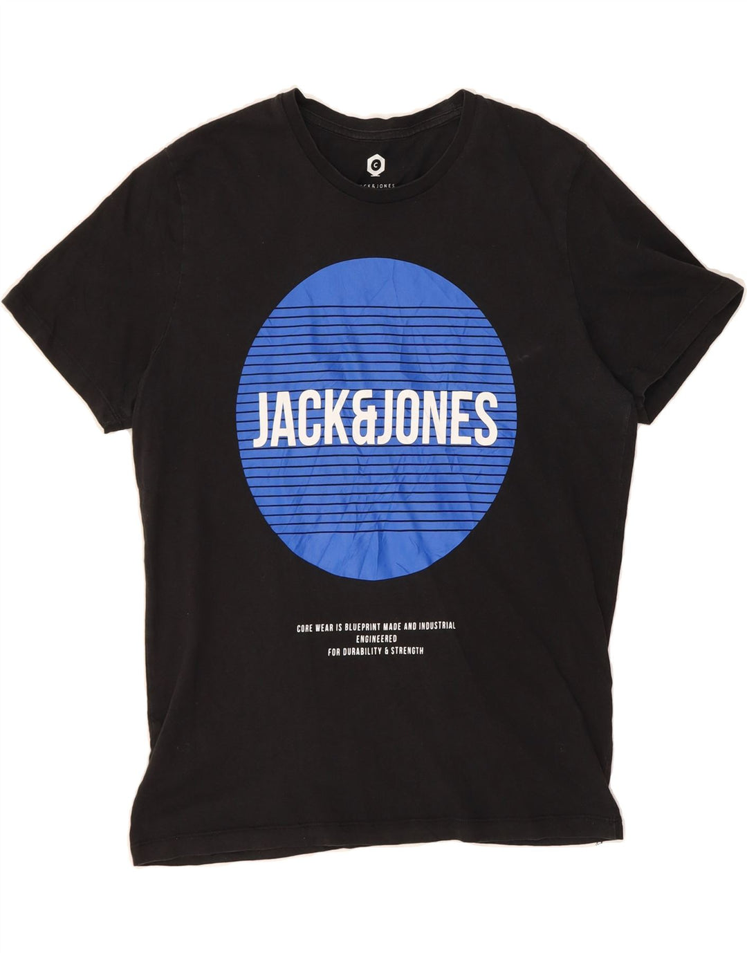 JACK & JONES Mens Graphic T-Shirt Top Medium Black Cotton Vintage Jack & Jones and Second-Hand Jack & Jones from Messina Hembry 