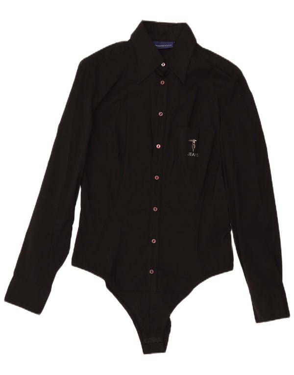Trussardi Womens Long Sleeve Bodysuit UK 12 Medium Black Cotton