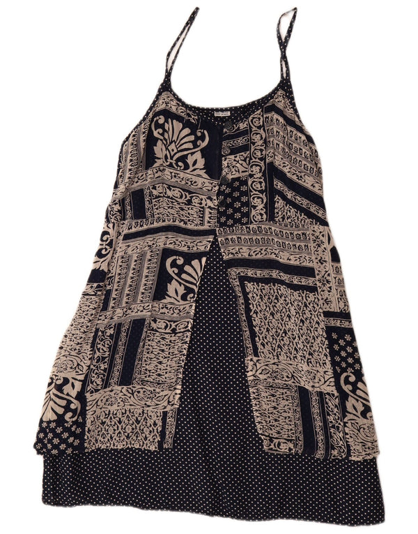 Vintage ženski sundress UK 14 veliki tamnoplavi patchwork rayon