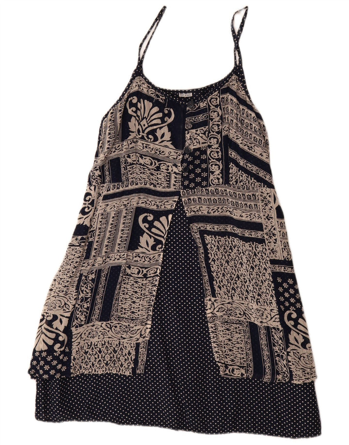 Vintage ženski sundress UK 14 veliki tamnoplavi patchwork rayon
