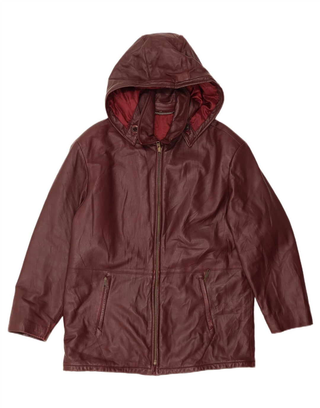 VINTAGE ženska kožna jakna s kapuljačom IT 48 XL bordo koža