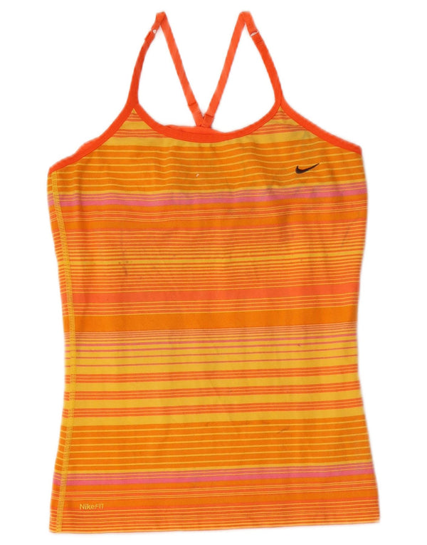 Nike Ženski Dri Fit Vest Top UK 14/16 Veliki pamuk na narančaste pruge