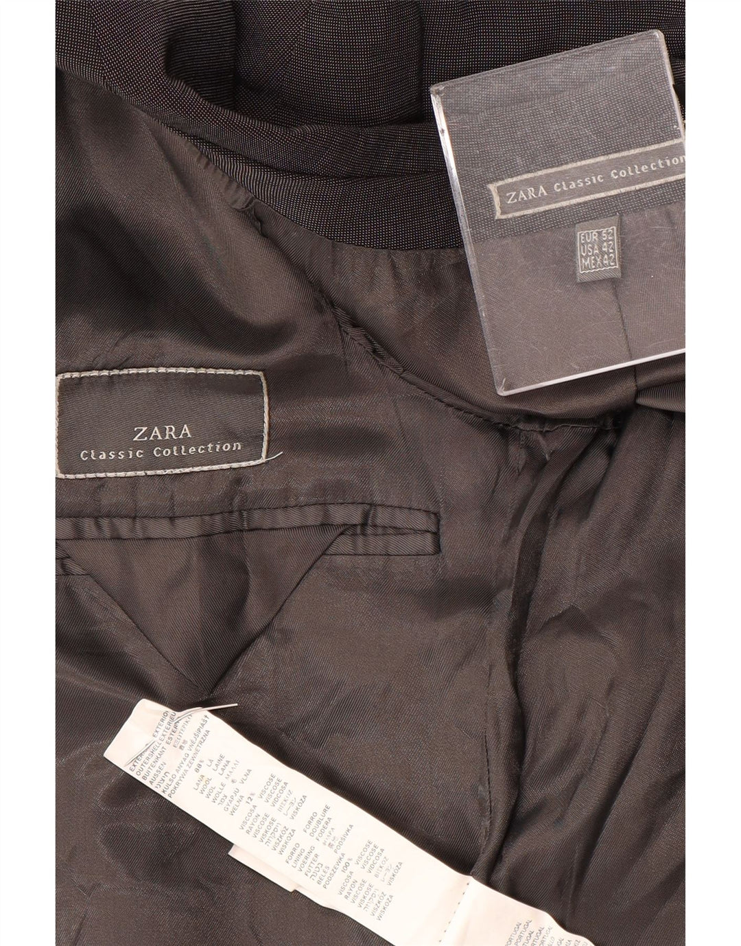 Zara muška jakna s 3 gumba, velika siva vunena jakna EU 52