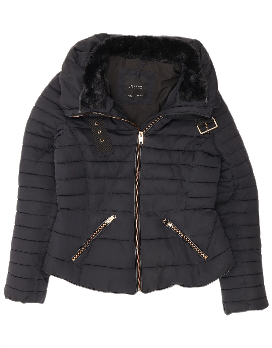 Zara ženska podstavljena jakna UK 12 Medium tamnoplavi poliester