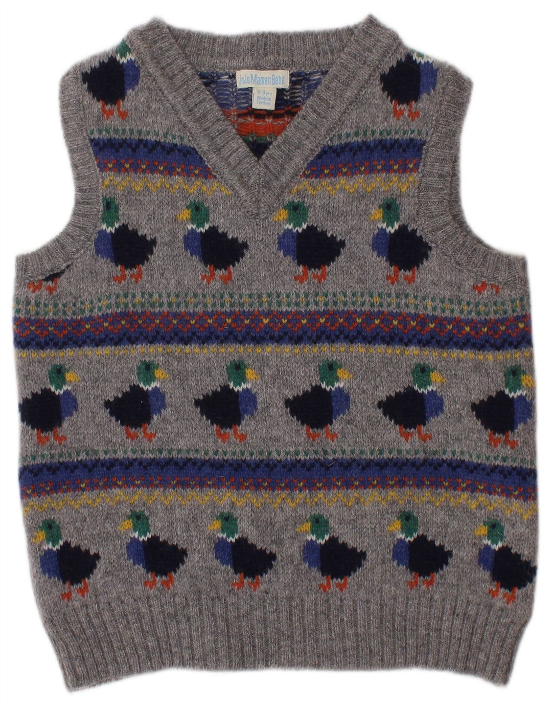 JOJO MAMAN BEBE Majica bez rukava za dječake 2-3 godine Siva Fair Isle Lambswool