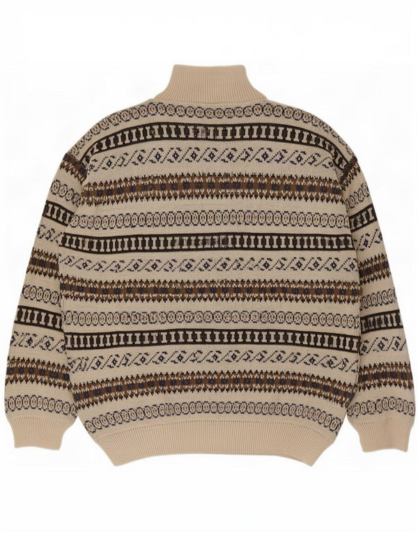 Vintage muški džemper s izrezom s patentnim zatvaračem IT 54 XL bež geometrijski akril