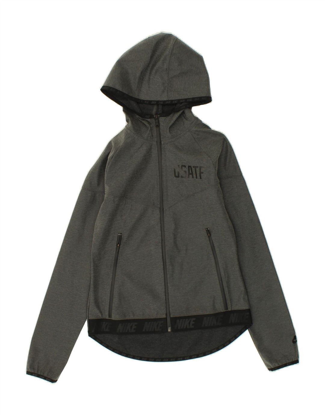 NIKE Womens Graphic Zip Hoodie Sweater UK 10 Small Grey Polyester Vintage Nike and Second-Hand Nike from Messina Hembry 
