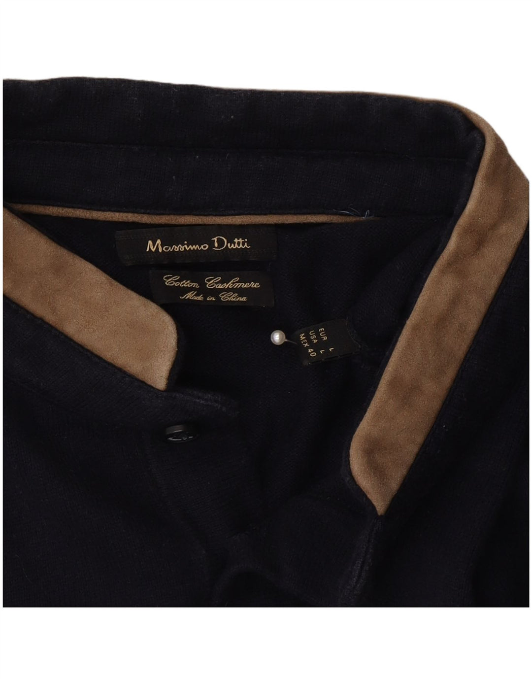 Massimo Dutti muški džemper s dugmadima i ovratnikom Veliki tamnoplavi pamuk