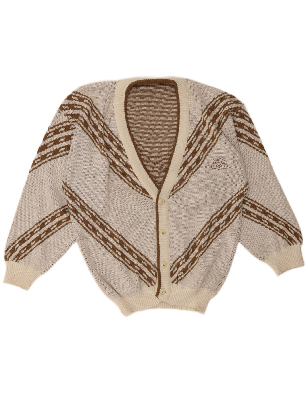 Vintage muški kardigan džemper XL od bijelih geometrijskih akrila