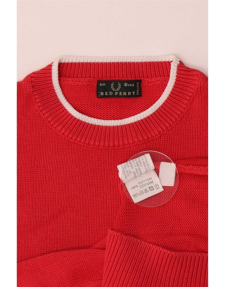 Džemper Fred Perry za dječake s okruglim izrezom 7-8 godina, crveni pamuk