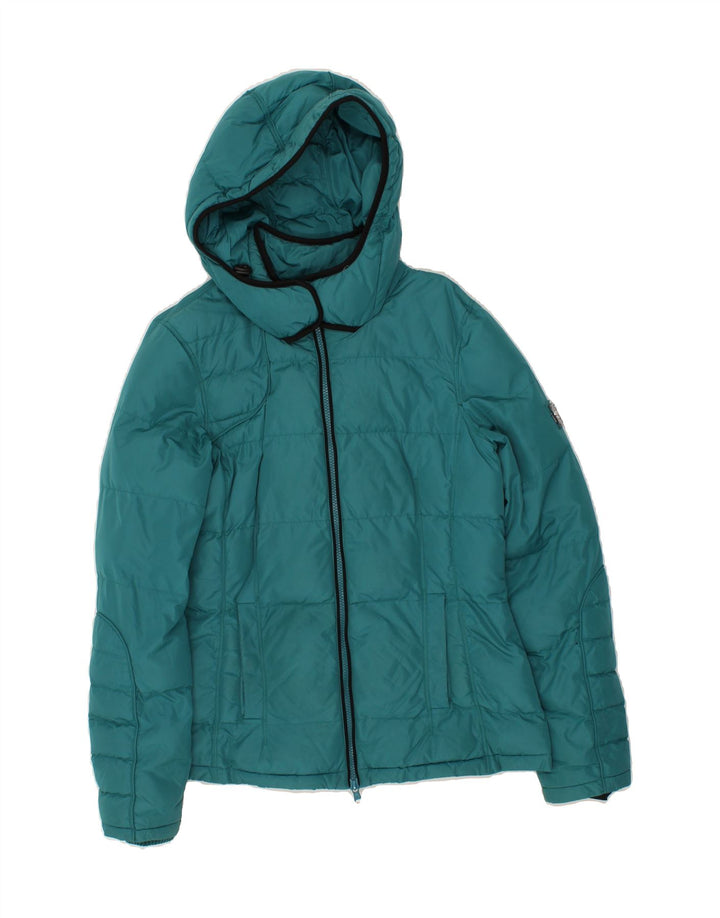 CALVIN KLEIN Womens Hooded Padded Jacket UK 14 Medium Turquoise Vintage Calvin Klein and Second-Hand Calvin Klein from Messina Hembry 