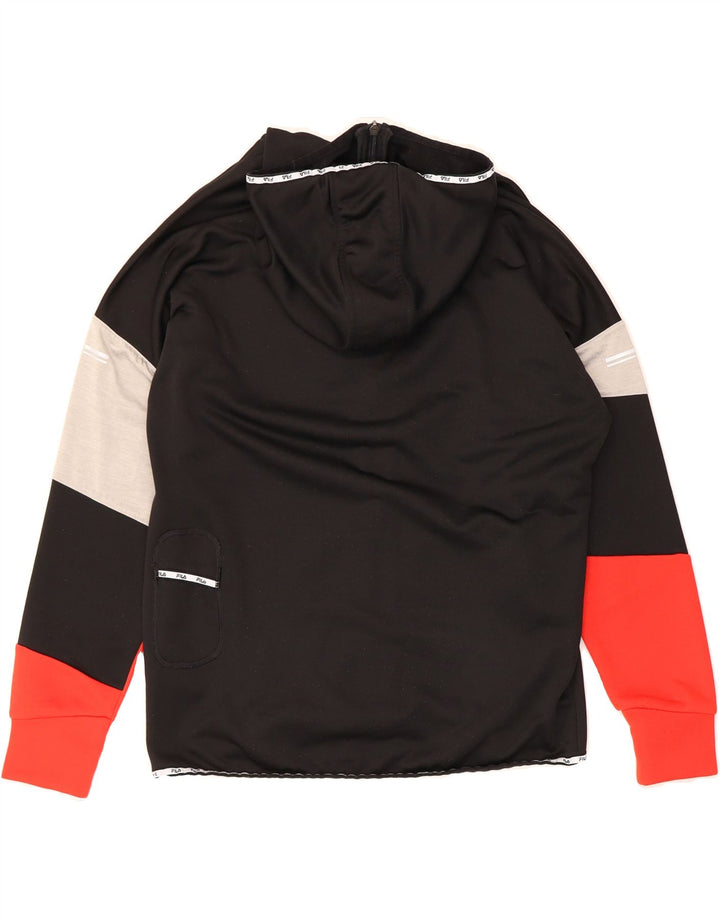 FILA Mens Graphic Zip Hoodie Sweater Medium Black Colourblock Polyester Vintage Fila and Second-Hand Fila from Messina Hembry 